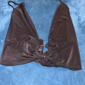 NWT Black Halter Top with Ring Detail